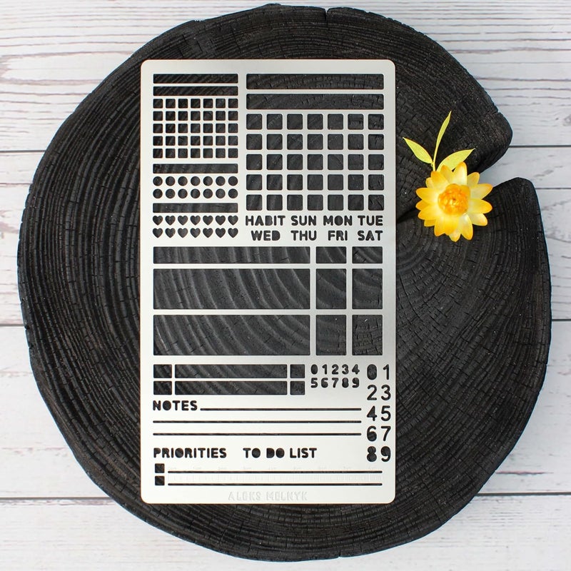 Aleks Melnyk No.423 Metal Stencil for Bullet Journaling, Bookmark, Planning, Banners, Lines, Lists, Planner Stamps, Habit Tracker, Dot Journal Stencil for Diary, Template, Scrapbook - Image 5